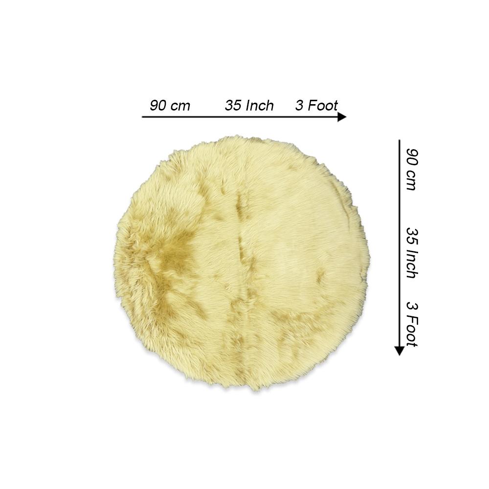 round shape furry rug 90cm yellow