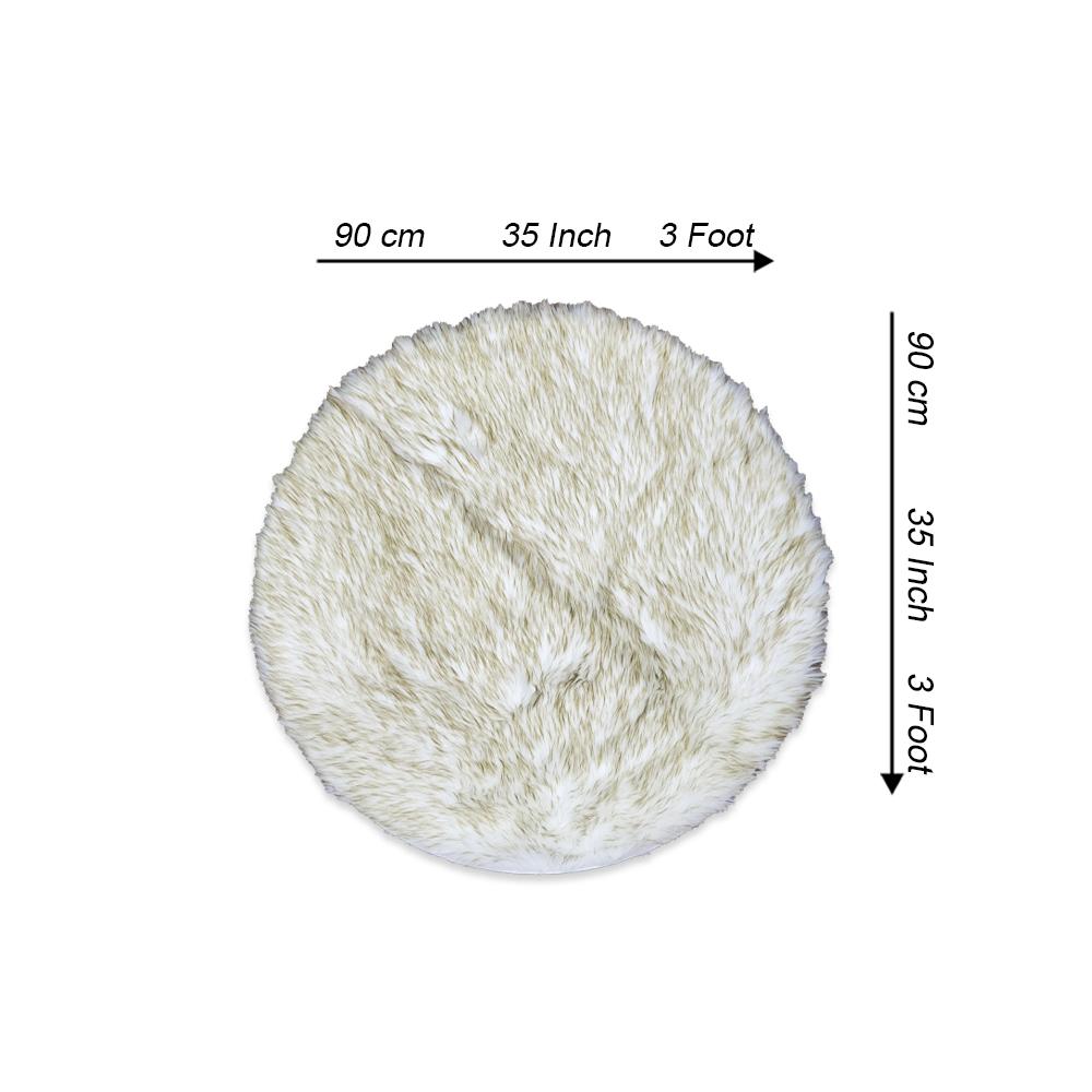 round shape furry rug 90cm white yellow