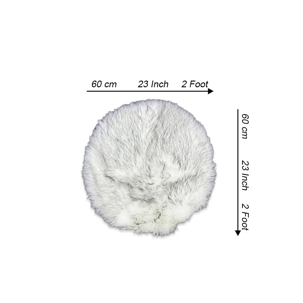 Round Shape Furry Rug (60CM) - White Grey