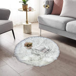 round shape furry rug 60cm white grey