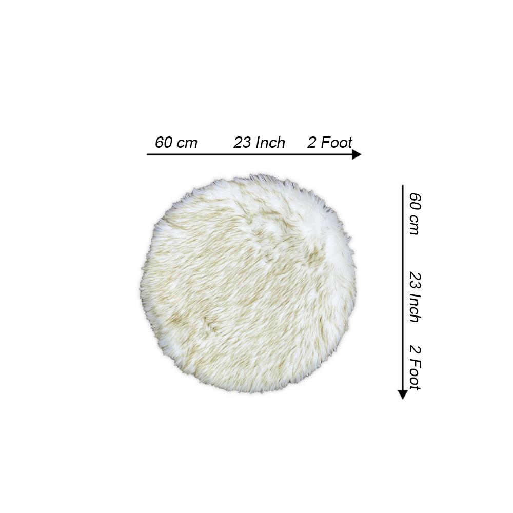 round shape furry rug 60cm white yellow 1