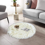 round shape furry rug 60cm white yellow 1