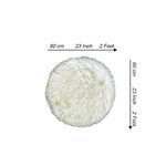 round shape furry rug 60cm white yellow 1