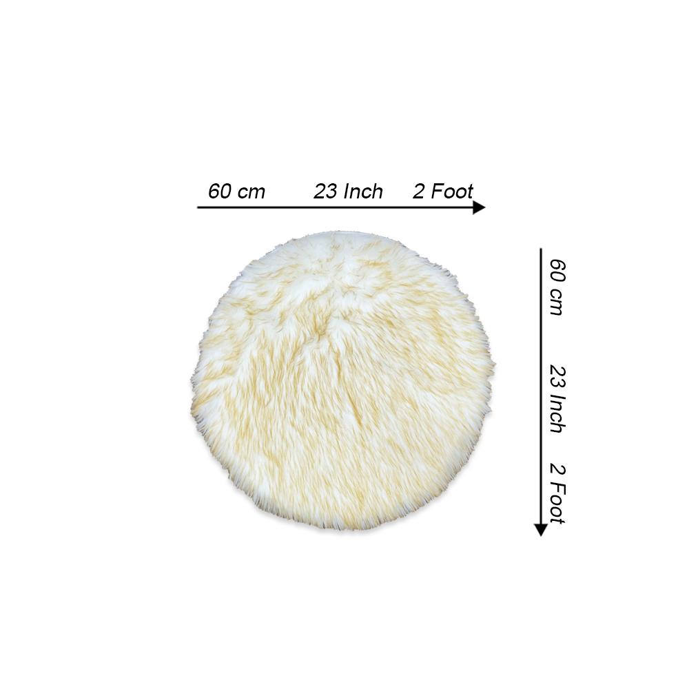 round shape furry rug 60cm yellow white
