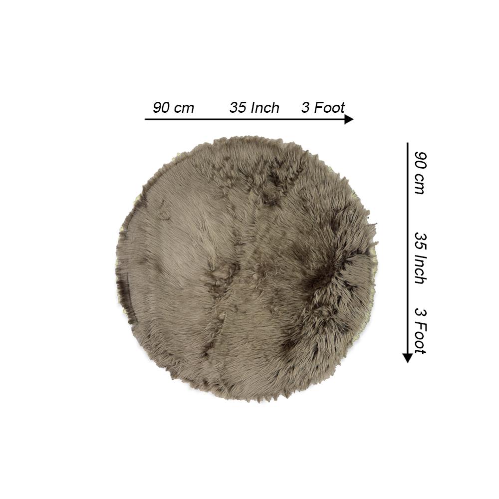 round shape furry rug 90cm brown