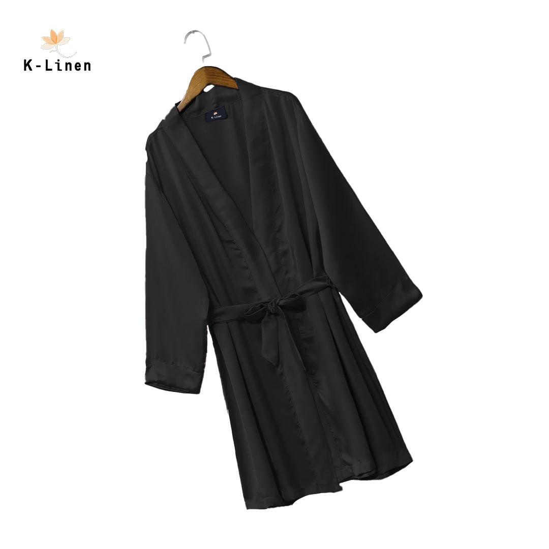 silk satin robe black