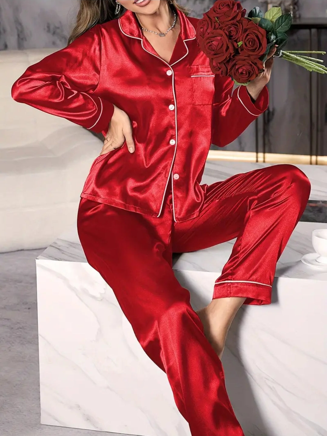 silk loungewear suit maroon suit.