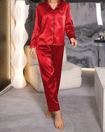 silk loungewear suit maroon suit.