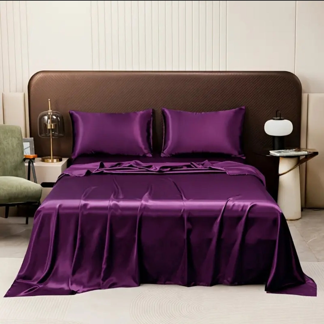 premium satin sheet plum purple