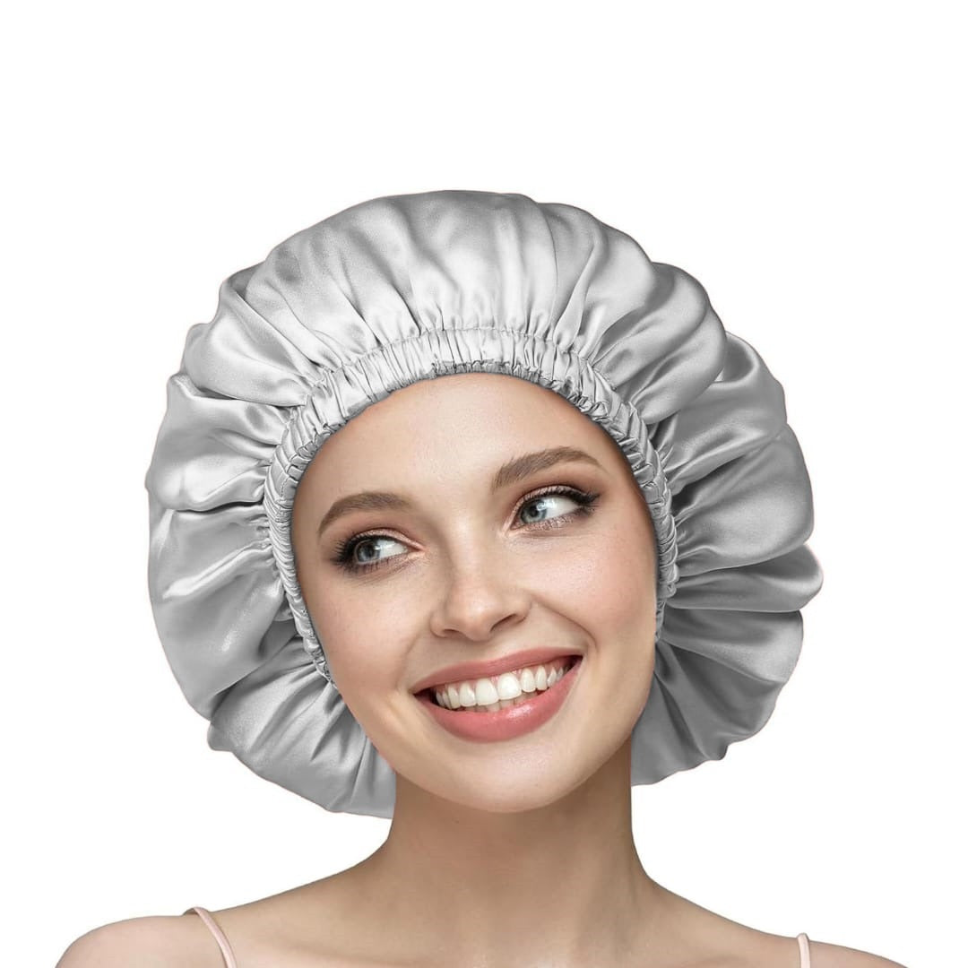 silk hair bonnet silver