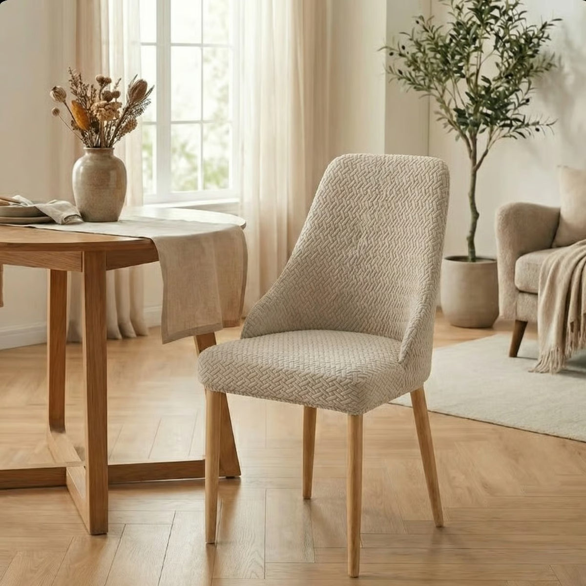 Stripe Jacquard Turkish Chair Cover Beige