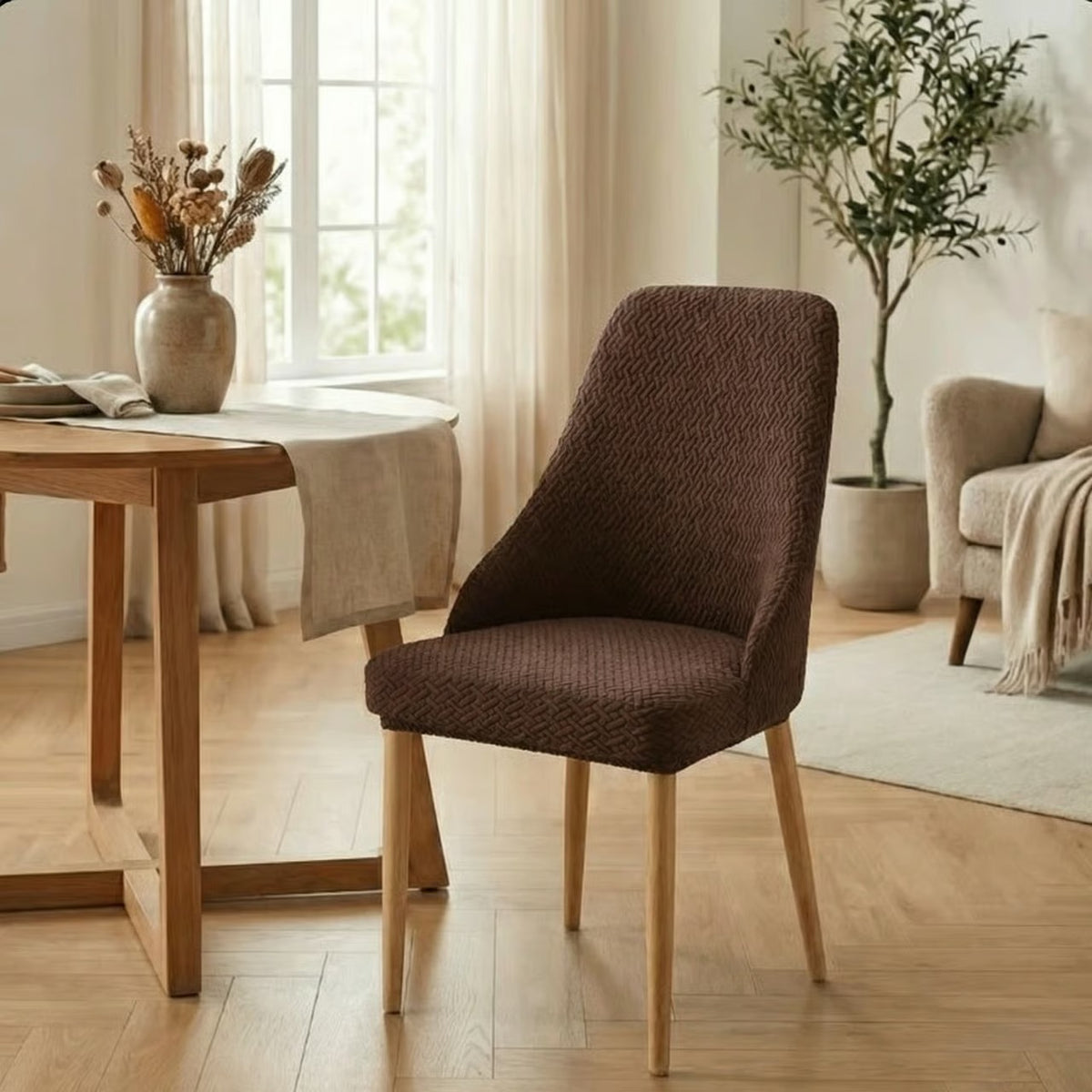 Stripe Jacquard Turkish Chair Cover Brown
