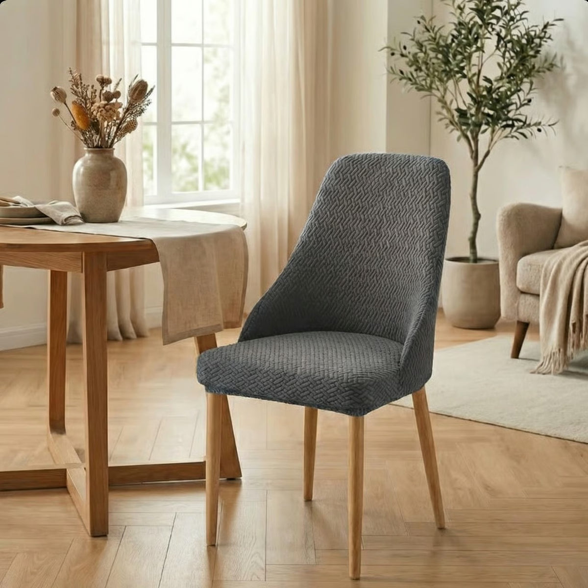 Stripe Jacquard Turkish Chair Cover Grey