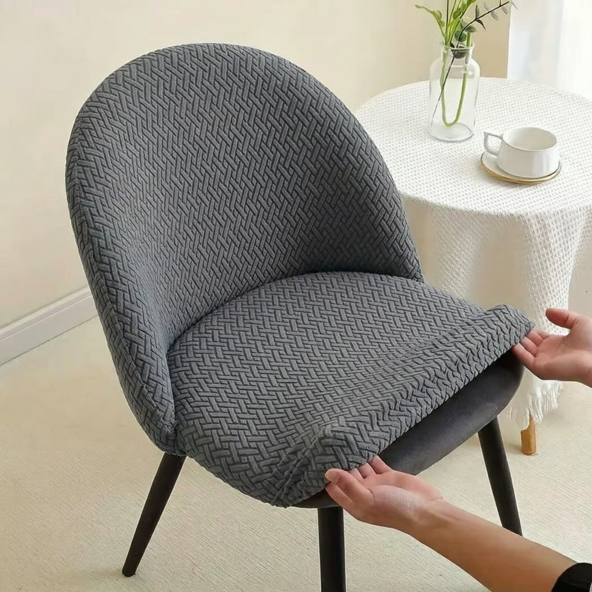 Stripe Jacquard Turkish Chair Cover Grey