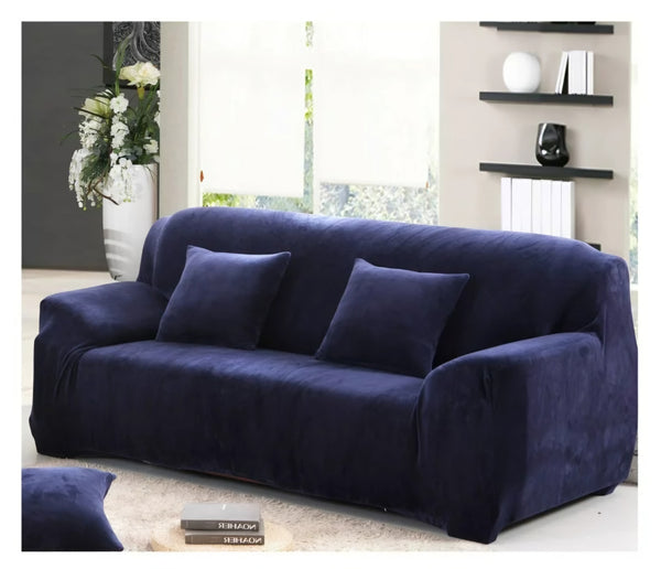 Velvet Plush Sofa Cover - Navy Blue