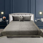 velvet heavy embroidered bed spread 4pcs grey