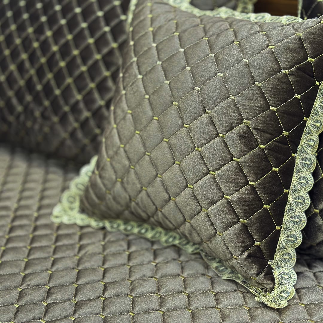velvet heavy embroidered bed spread 4pcs grey