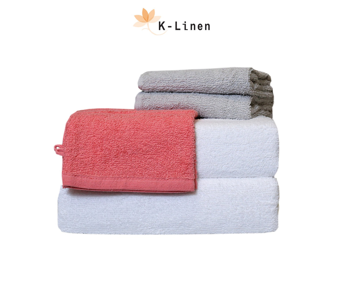 towel set 6 pcs pink white grey towel.