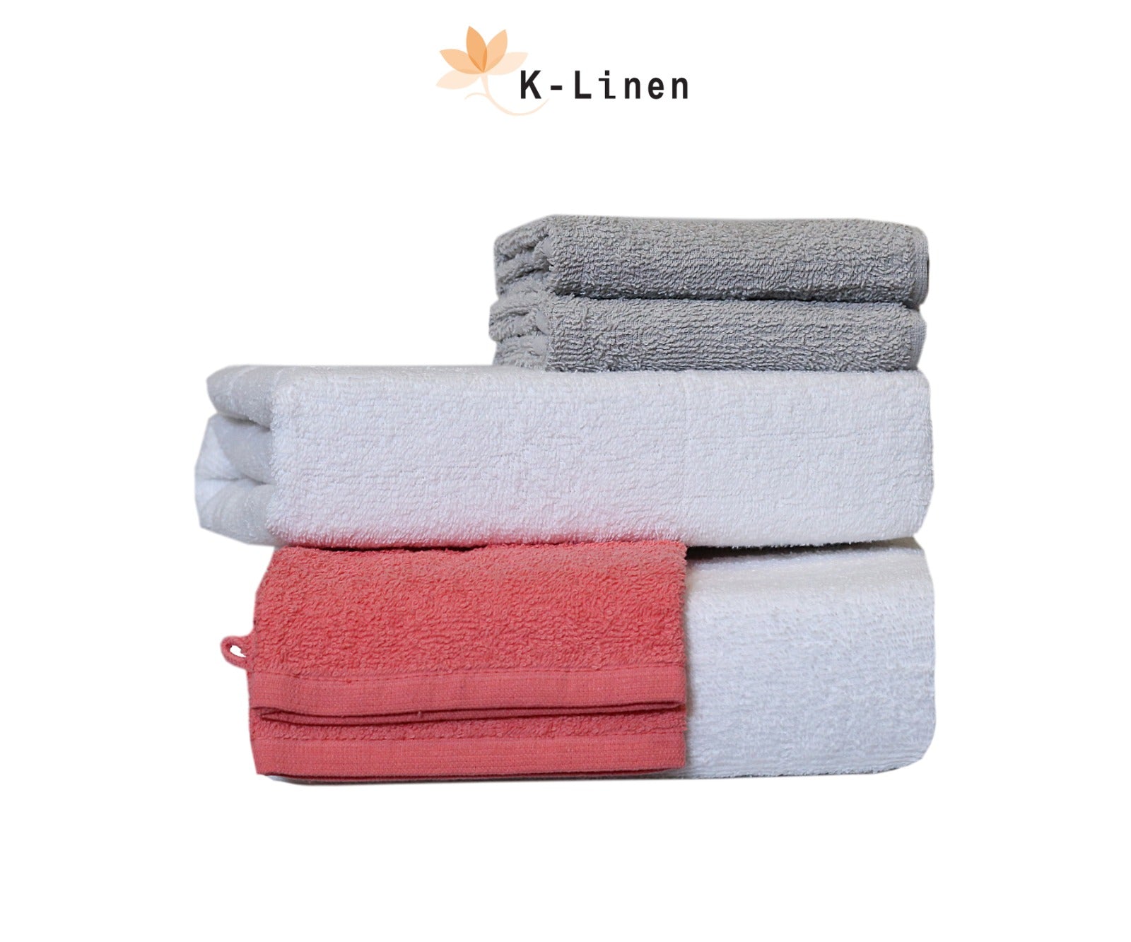 Towel Set 6 Pcs - Pink-White-Grey