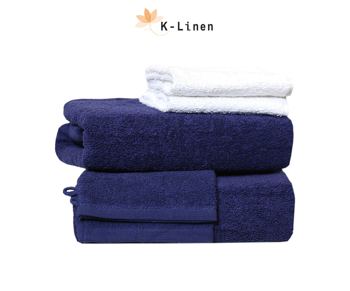 towel set 6 pcs blue white towel.