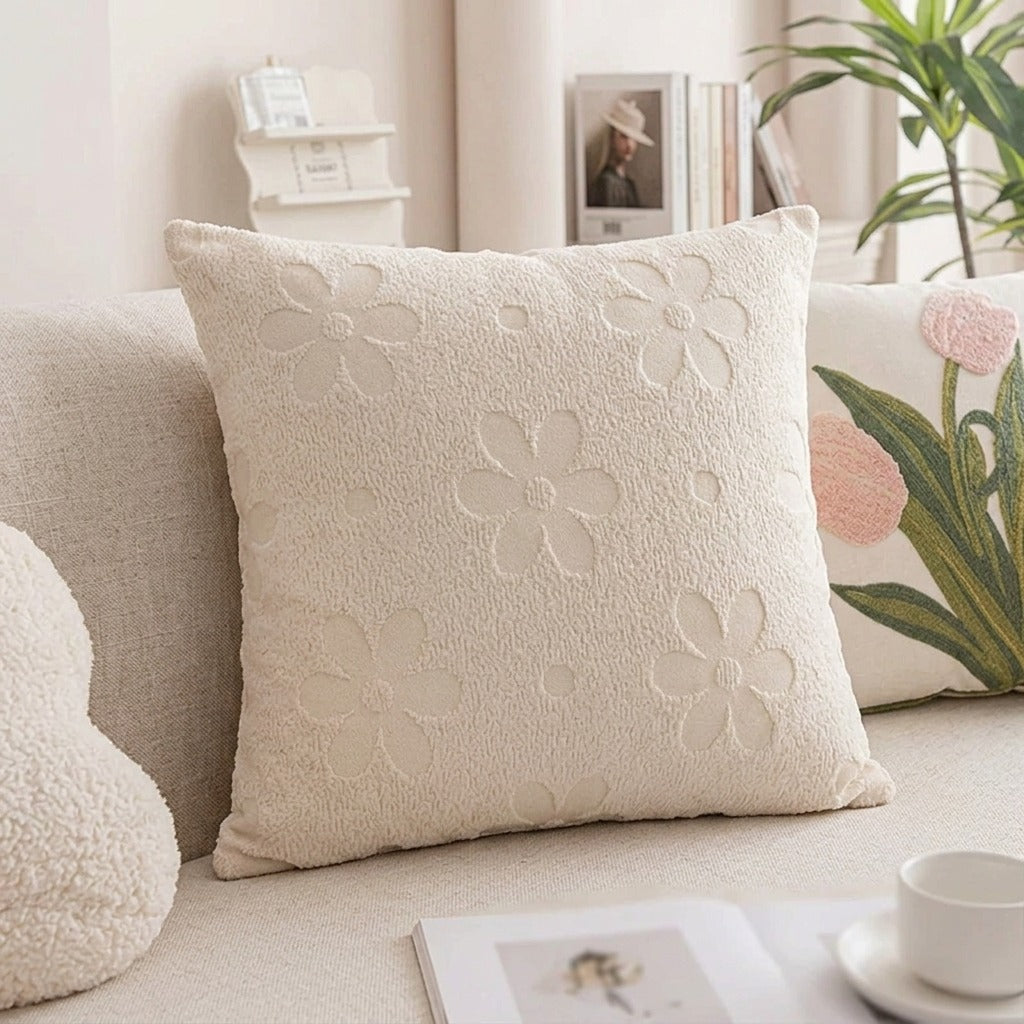 Floral Jacquard Cushion Cover - Beige