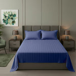 Cotton Sateen Stripe Bed Sheet Set - Navy Blue
