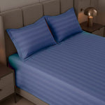 Cotton Sateen Stripe Bed Sheet Set - Navy Blue