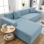 L Shape Flora Jacquard Sofa Cover - Blue