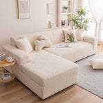 L Shape Flora Jacquard Sofa Cover - Beige