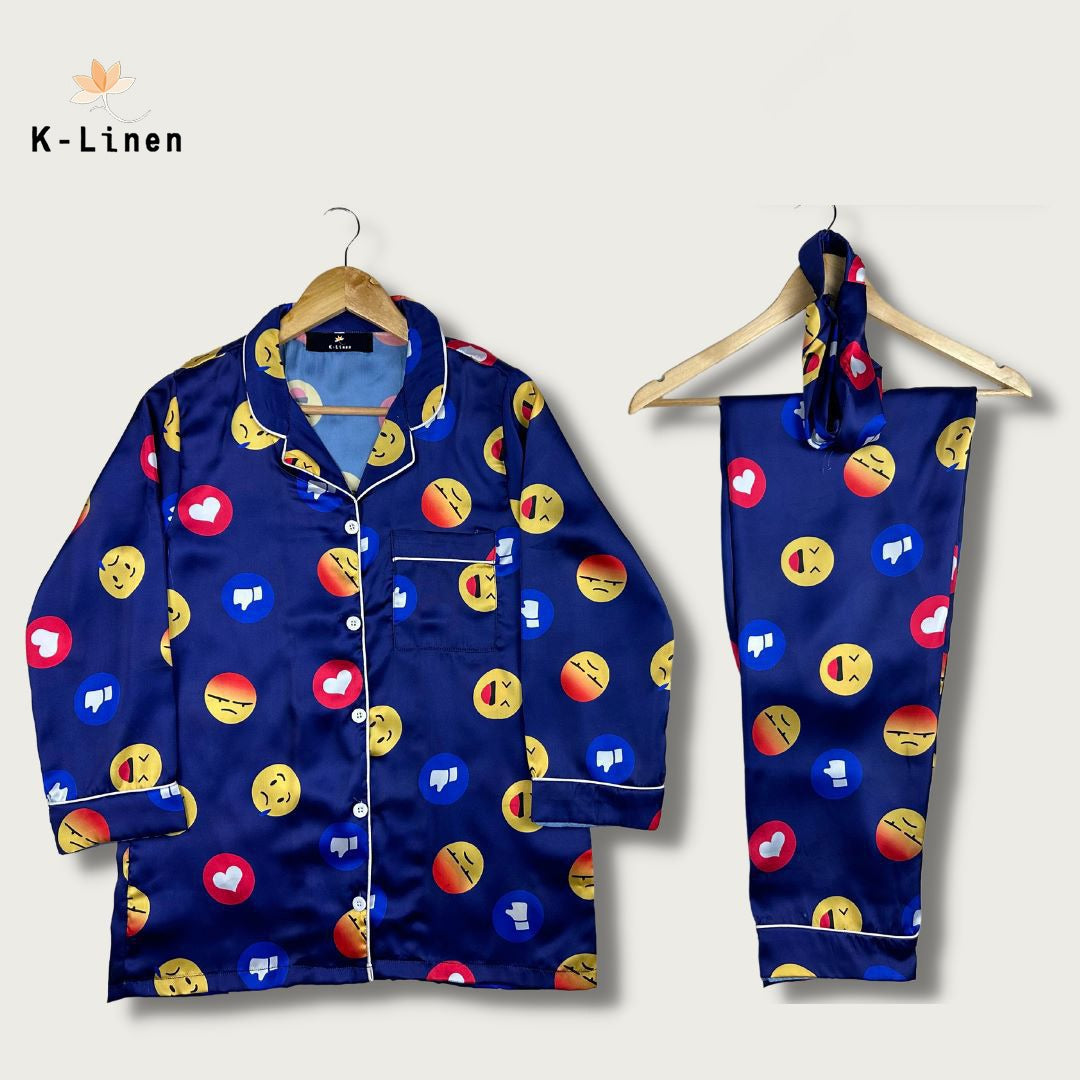 women silk loungewear suite emoji suit.