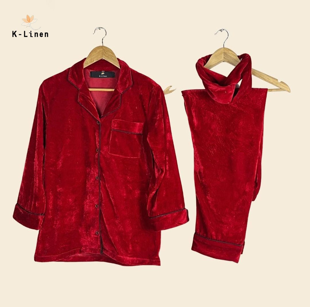 women loungewear suite red velvet 1 suit.