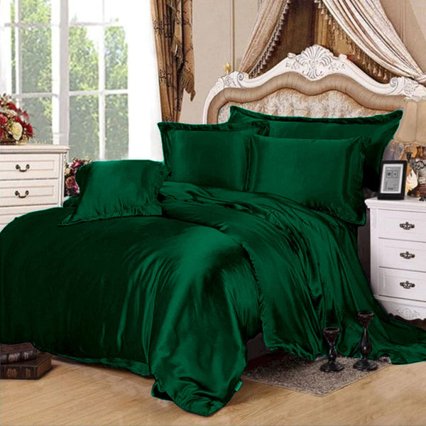 Satin Silk Duvet Bed Set - Emerald Green