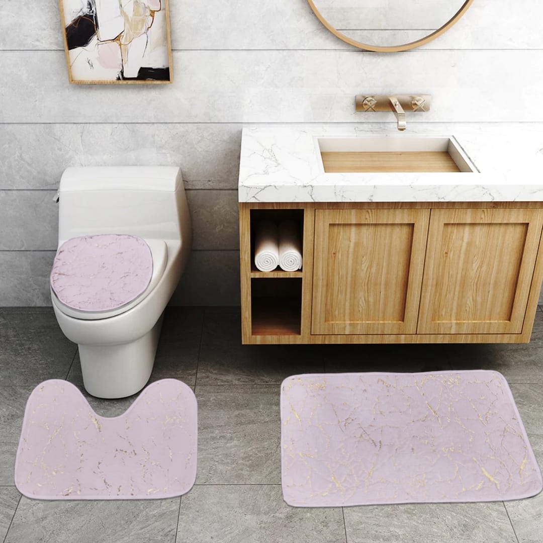 3 Pcs Bath Matt Set - Pink