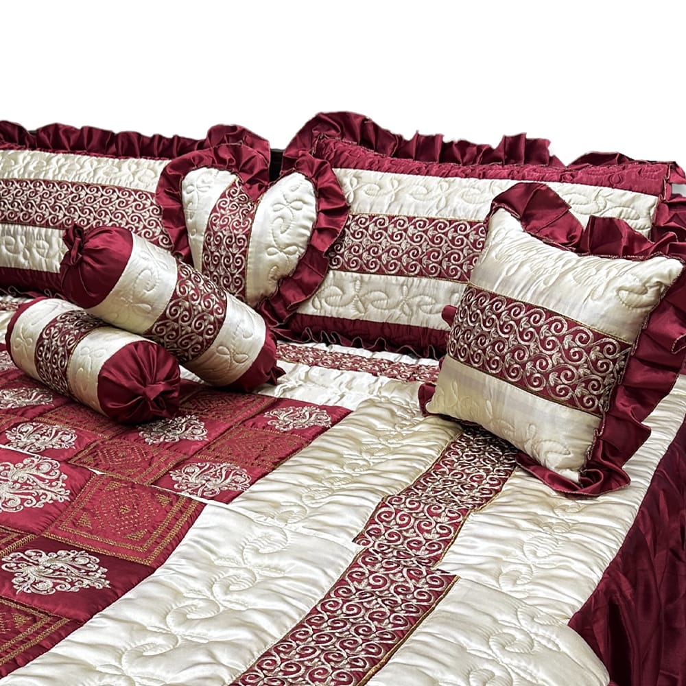 Bridal bedsheet set - Maroon & Beige