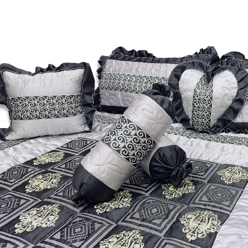 Bridal bedsheet set - Silver Black