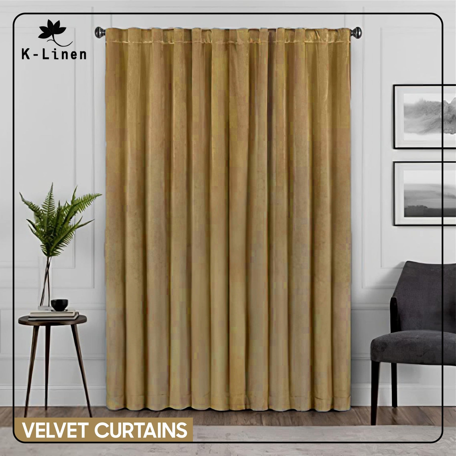 Premium Velvet Curtain - Golden/Beige