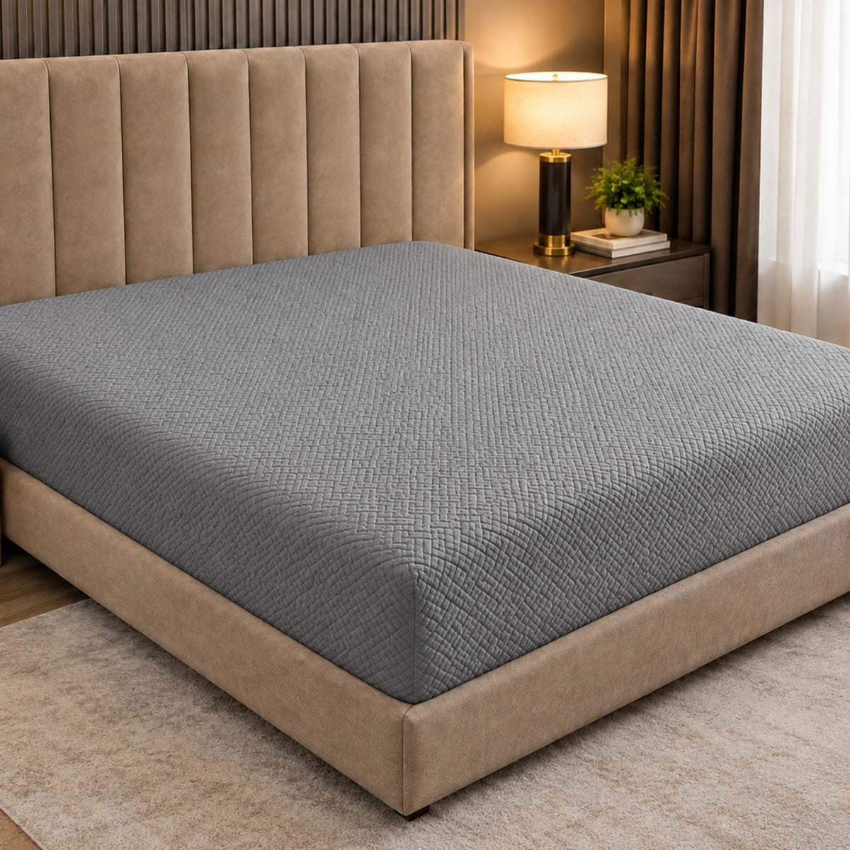 Stripe Jacquard Bed Fitted Sheet - Grey