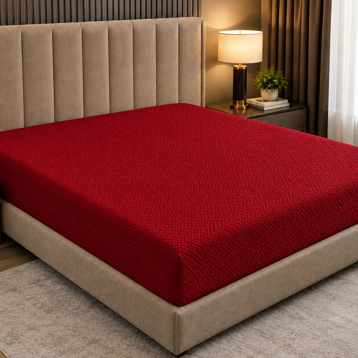 Stripe Jacquard Bed Fitted Sheet - Red