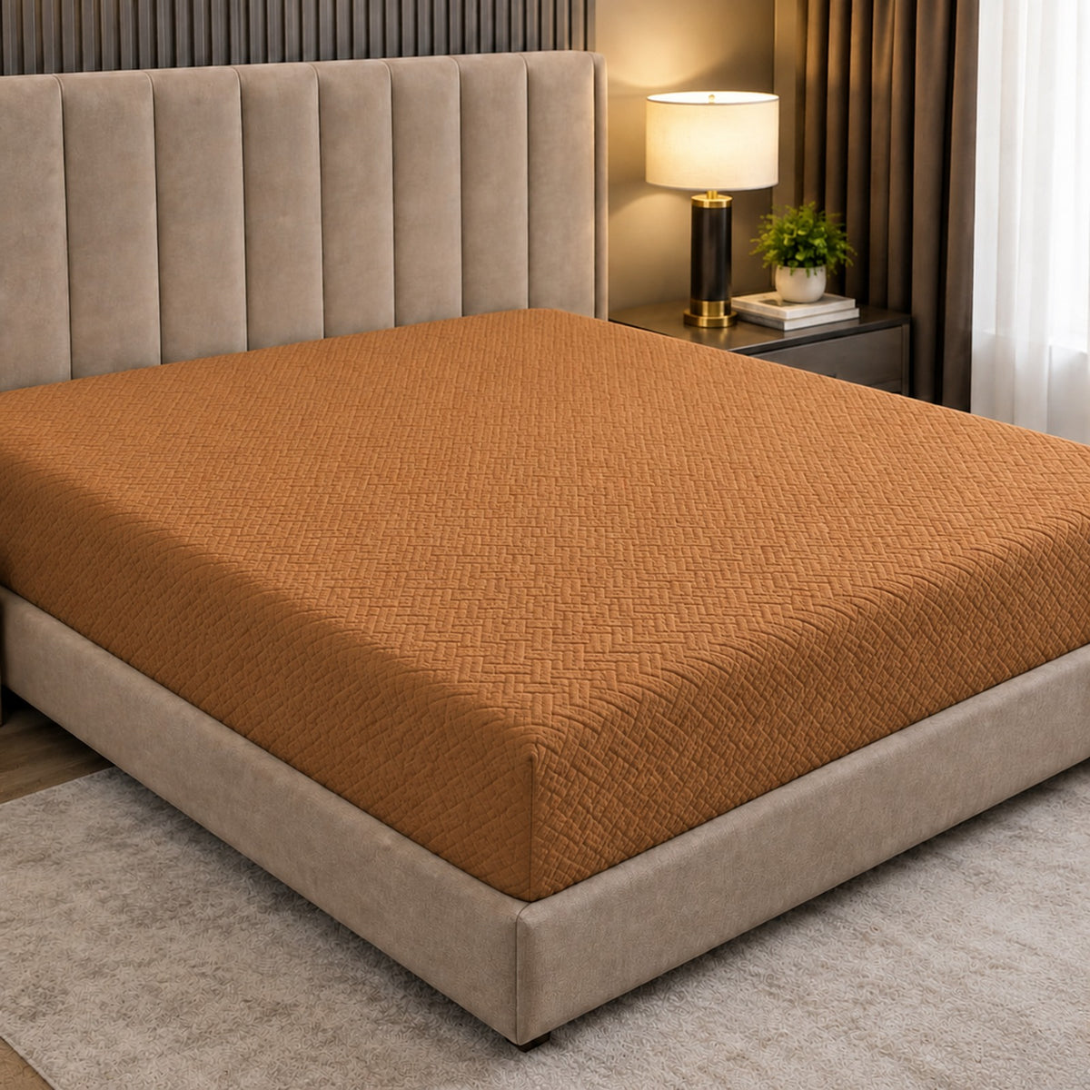 Stripe Jacquard Bed Fitted Sheet - Camel Brown