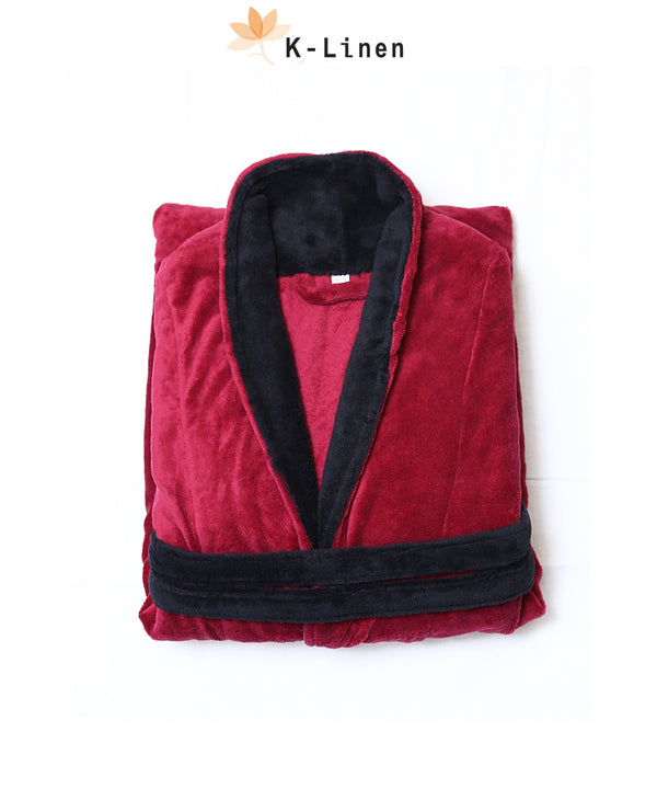 Warm Fleece Plush Bathrobe - Red & Black