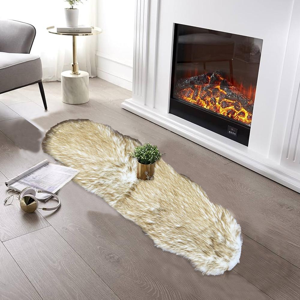 Rectangular Furry Rug - Yellow white