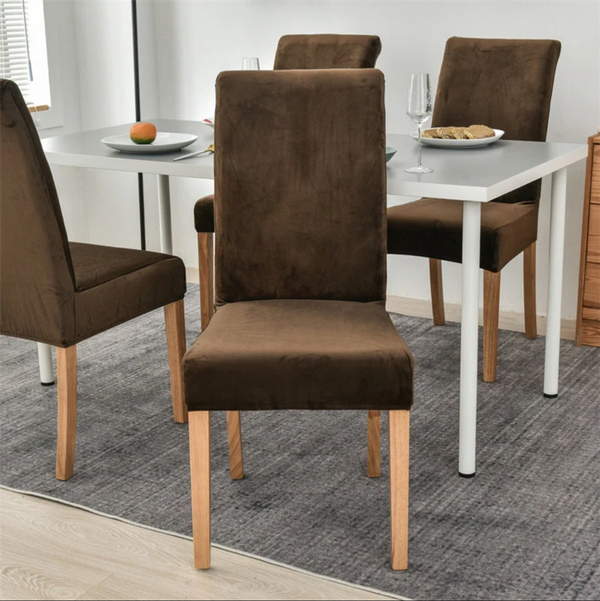 Velvet Dining Chair Covers - Brown