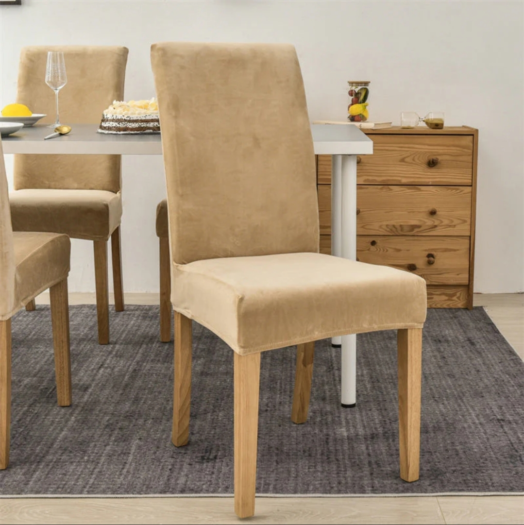 Velvet Dining Chair Covers - Beige