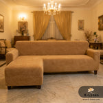 PremiumL Shape Velvet Terry Sofa Cover - Camel Brown