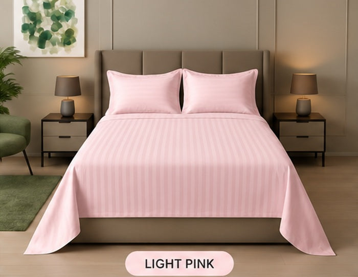 Cotton Sateen Stripe Bed Sheet Set-Pink