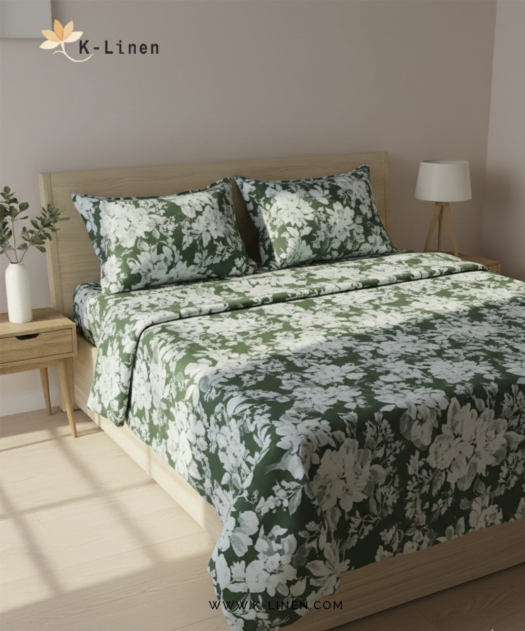 Hunter Green Leaves Bed Sheet Set