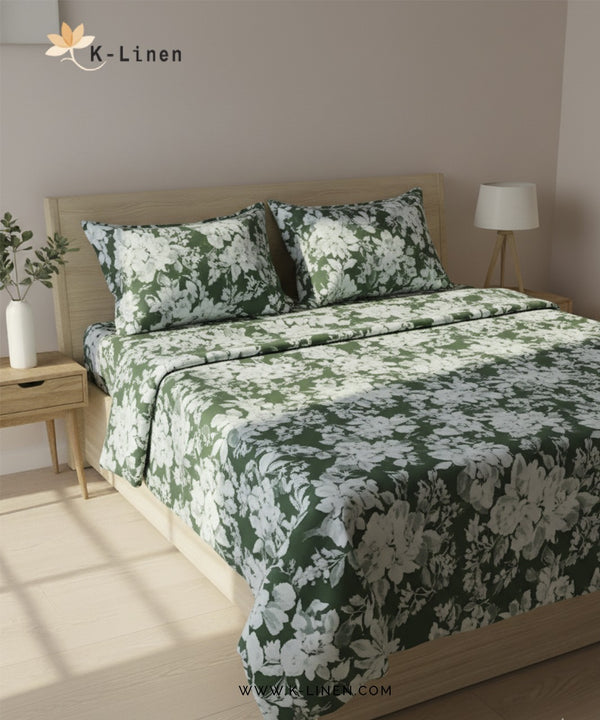 Hunter Green Leaves Bed Sheet Set