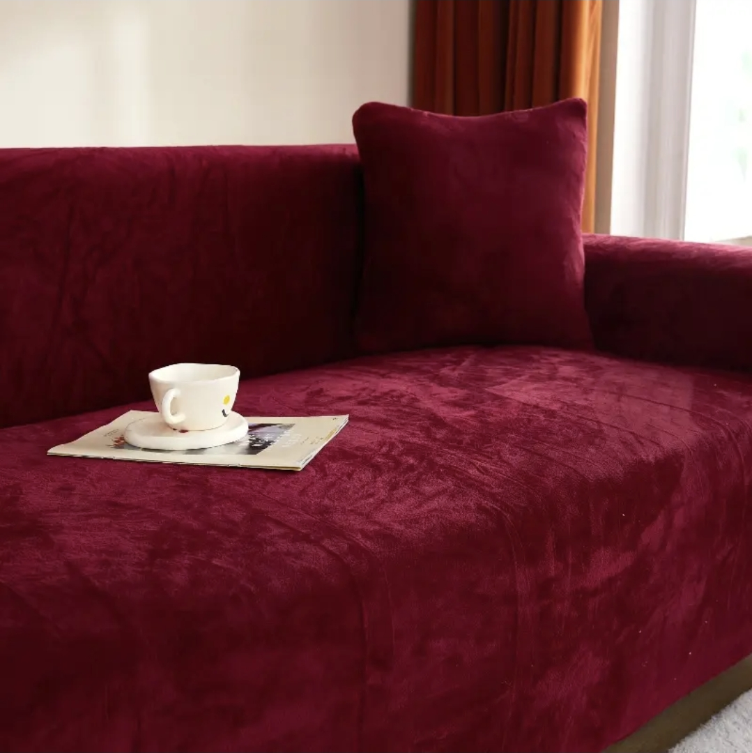 Modern Velvet Plush Sofa Cover - Maroon