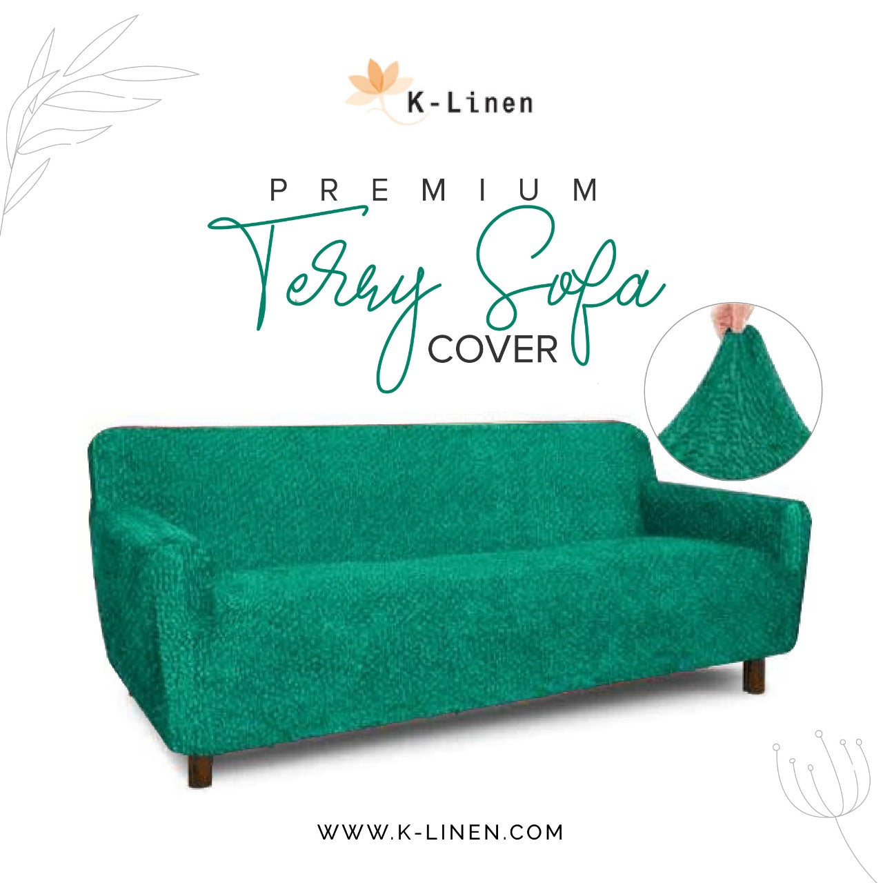 Premium Terry Sofa Cover - Emarald Green