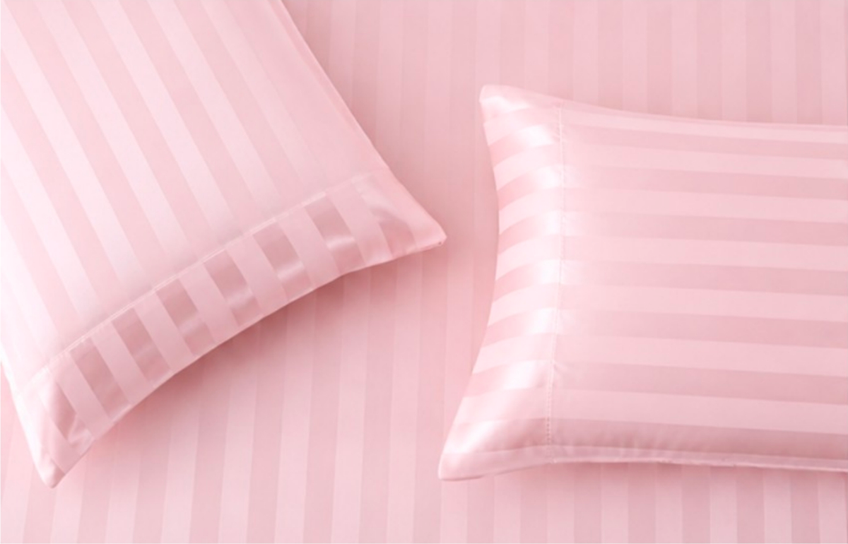 Cotton Sateen Stripe Fitted Sheet 3 Pcs - Pink